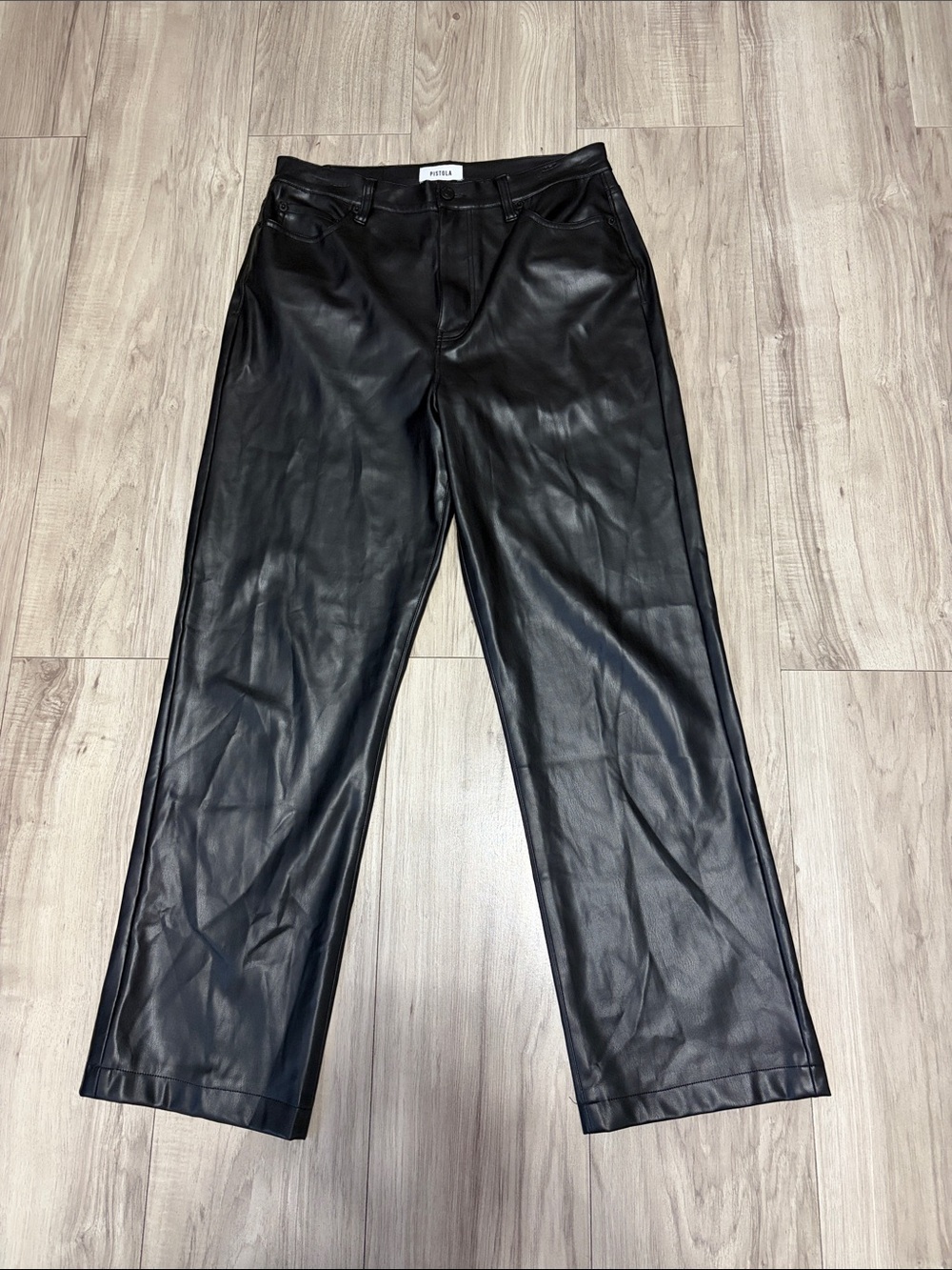 PISTOLA Black Faux Leather High Waist Wide Leg Pants Size 30